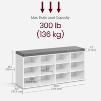 VASAGLE Pantofar cu banca cu 12 compartimente si perna, sarcina 136 kg, 104x30x48 cm, alb