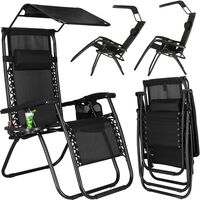 Sezlong pliabil SERSIMO GC3, Relax Zero Gravity cu parasolar, 175cm, negru