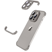 Husa Metalica Edgeless Compatibila cu iPhone 15, Vafy, Protectie pentru Colturi si Camera, Aliaj, Antisoc, Antizgariere, Gri Mat