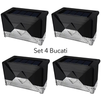 Aplica solara LED pentru Gradina, Flippy, Set 4 Bucati, ABS/Policarbonat, rezistenta la apa IP65, pentru trepte, borduri, terasa, 1.2V, 600mah, 7.9 x 5 cm, Lumina Alb calda, Negru