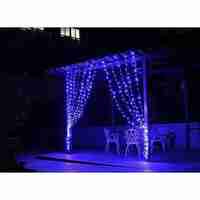 Instalatie Craciun, Tip Perdea, IP44, 10 m x 1 m, 600 LED-uri, Albastru, 8 jocuri de lumini, Transformator cu telecomanda, Interconectabila, Prelungitor 3 m inclus, Fir transparent, Interior/ Exterior, Vafy