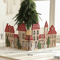 Decoratiune de Craciun, Flippy, Model Orasel de Craciun pentru Brad, in stil European, Pliabil din Lemn, 57 x 20 cm, Maro Natur Rosu