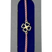 Bratara Placata cu Aur 24k, Jolie, Model TRIFOI, Martisor Bratara, cu Snur Alb/Rosu, Auriu