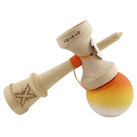 Kendama X Originala, Profesionala, Flippy, Cupe Mari KING SIZE V3, Rubber Grip, Gaura in Baza, Rulment Metalic, din lemn 18 cm, Ata 62/65 cm, Gradient Portocaliu/Galben/Alb