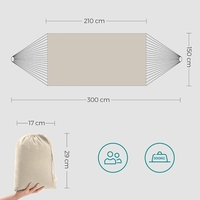 SONGMICS Hamac dublu 210x150 cm, bumbac, portabil cu chingi si carabiniere, bej