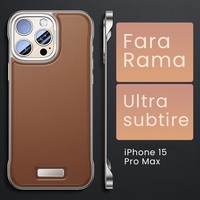 Husa pentru iPhone 15 Pro Max, husa de protectie pentru telefon, Vafy, Design Modern fara margini, din Piele PU, Subtire, Maro