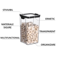 Recipient din Plastic, Flippy, pentru Alimente/Obiecte, Inchidere Ermetica, 10.2 x 18.5 cm, 1300 ml, Transparent