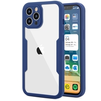 Husa Max Defence pentru iPhone 13 Pro, Bumper Albastru, Fata Dubla Transparenta, Protectie Antisoc Full 360 ( fata, spate, margini ), Vafy