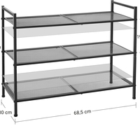 SONGMICS Etajera pantofi 3 niveluri, metalica, suprapozabila, 68x30x53 cm, negru