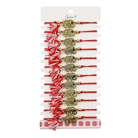 Martisor Bratara cu Ciucure pentru Dama, Jolie, Model Elefant cu Pietre Colorate, Set 12 bucati, Pandativ din Inox, Snur Reglabil, Rosu/Alb