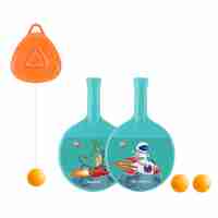 Set 2 Palete de Tenis de Masa, Flippy, pentru Copii, Design Animat, Tematica Astronauti, Accesoriu de Agatat Inclus si 2 Mingi, Albastru