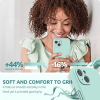Husa pentru Apple iPhone 14 Pro Max Vafy, Liquid Silicone, cu Microfibra pe interior, Protectie Antisoc, Light Cyan