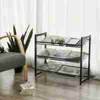 SONGMICS Raft de depozitare pantofi pe 3 niveluri, metal, rafturi plate sau unghiulare reglabile, 31x74x63cm, negru