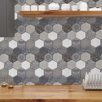 10 x Placi Tapet Autocolant 3D cu Imitatie de Marmura Hexagonala, pentru Perete Bucatarie Sufragerie, Usor de Curatat, Rezistent la Apa, Autoadeziv