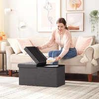 SONGMICS Taburet pliabil cu sezut moale, spatiu de depozitare 80litri, maxim 300kg, 76x38x38cm, gri