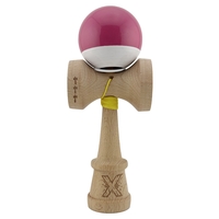 Kendama X Originala, Profesionala, Flippy, Super Sticky cu Cupe Mari KING SIZE V3, Gaura in Baza, Rulment Metalic, din lemn 18 cm, Ata 62/65 cm, Bicolor Roz inchis/Alb