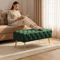 Taburet Monaco, tapitat cu catifea, tip banca, cu picioare metalice, 100x42x41 cm, verde
