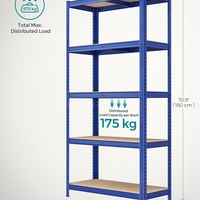 SONGMICS Raft de depozitare metalic, cu rafturi din MDF, 5 polite, max. 875 kg, 180x90x40cm, albastru