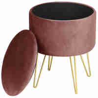Taburet tapitat rotund Lili cu spatiu de depozitare, velur, 35x35x45 cm, roz