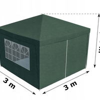 Cort pavilion de gradina, 300x300 cm, cu 4 pereti laterali cu ferestre, impermeabil cu rezistenta UV, verde
