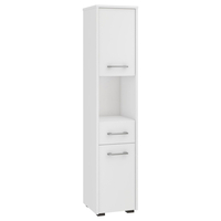 Dulap baie tip coloana cu 2 usi, 1 sertar si rafturi interioare, PAL laminat, 30x30x140 cm, alb
