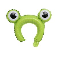 Balon din Folie Metalizata, Vafy, Tip Coronita cu Urechi, Model Broasca, Ambalaj Individual, Pai Inclus, Umflare cu Aer sau Heliu, 28 x 31 cm, Verde