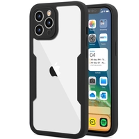 Husa Max Defence pentru iPhone 12 , Bumper Negru, Fata Dubla Transparenta, Protectie Antisoc Full 360 ( fata, spate, margini ), Vafy
