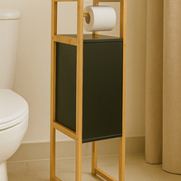 Suport hartie igienica 5Five Natureo cu dulapior, MDF, 33x20x80 cm, negru