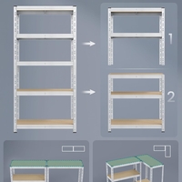 SONGMICS Set 2 rafturi metalice depozitare, 5 niveluri, reglabile, polite MDF, 875 kg, 40x90x180 cm, argintiu