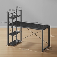 VASAGLE Birou cu raft lateral, montare stanga sau dreapta, industrial, 60x132x119 cm, negru