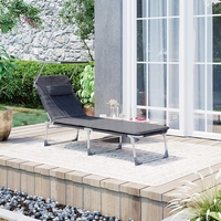SONGMICS Sezlong pliabil, cu saltea, parasolar si tetiera, spatar reglabil in 4 pozitii, maxim 150kg, 193x53x30 cm, gri