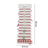 Bratara Martisor pentru Dama, Jolie, Model Stea, Set 12 bucati, Pandativ Argintiu din Inox cu Snur Rosu Ajustabil