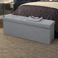 SONGMICS Taburet pliabil cu sezut moale, spatiu de depozitare 131litri, maxim 300kg, 110x38x38cm, gri