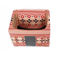 Cutie de Depozitare Pliabila, Flippy,100 L din Bumbac si In, 60X42X40 cm, Fereastra Frontala, 2 Usi de Acces cu Fermoar Bidirectional, Cadru Metalic, Suport Baza Stabil din Plastic, Motiv Traditional Model 1
