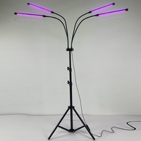 Lampa UV pentru cresterea plantelor, Flippy, 4 capete, putere 30W, 108 LED-uri Lampa cu lumina Ultra-Violet, Lampa cu Picior Ajustabil pana la 2 m, Lumina UV Mov