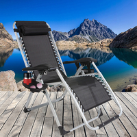 Sezlong pliabil gravitate zero, 175x65 cm, cu masuta si buzunar organizator, 120 kg, negru