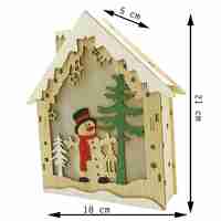 Decoratiune luminoasa, model de Casa cu Om de zapada, maro, lungime: 18 cm, latime: 5 cm, inaltime: 21 cm, lemn, interior/exterior
