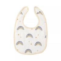 Baveta in Forma de U, Flippy, din Bumbac, pentru Copii 0-12 Luni, Rezistenta la Apa, cu Capse, Model Curcubeu, 21x30 cm, Bej