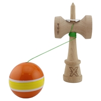 Kendama X Originala, Profesionala, Flippy, Super Sticky cu Cupe Mari KING SIZE V3, Gaura in Baza, Rulment Metalic, din lemn 18 cm, Ata 62/65 cm, Special Portocaliu/Galben