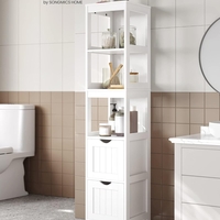 VASAGLE Dulap de baie tip coloana, din MDF, cu 2 sertare si 3 rafturi, 30x30x142 cm, alb