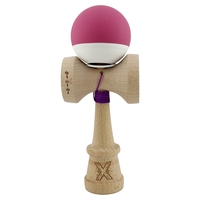 Kendama X Originala, Profesionala, Flippy, Rubber Grip, Cupe Mari KING SIZE V3, Gaura in Baza, Rulment Metalic, din lemn 18 cm, Ata 62/65 cm, Bicolor Roz inchis/Alb