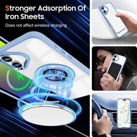 Husa de Protectie TPU, Vafy, pentru iPhone 16, Anticadere, cu Incarcare Wireless, Tehnologie Magsafe, Inel Magnetic Rotativ cu Functie de Suport, Transparent-Albastru Deschis