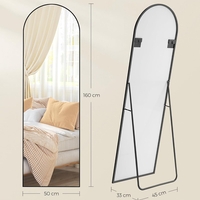 SONGMICS Oglinda podea, cu rama aluminiu si sticla securizata, design curbat, 160x50 cm, negru