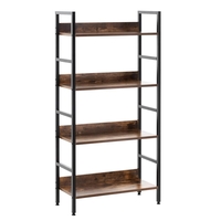 Etajera cu 4 polite din MDF si cadru metalic, stil industrial, 60x28x124.5 cm, maro inchis si negru