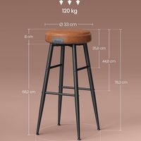 VASAGLE Set 2 scaune bar Ekho, tapitate PU, inaltime sezut 76 cm, 52x76 cm, maro caramel