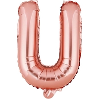 Balon Folie Metalizata Litera U, Flippy, 40 cm, Umflati cu Heliu sau Aer, Ambalaj Individual, Pai inclus, Rose Gold
