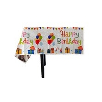 Fata de Masa, Flippy, din Folie, Imprimeu Happy Birthday cu Baloane, 137 x 183 cm, Alb