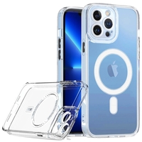 Husa protectie Vafy pentru iPhone 14 Mag Safe, 2 in 1 incarcare si magnet, Silicone, Transparenta