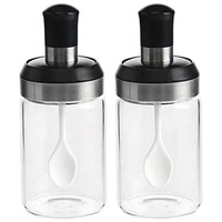 Sticle si Borcane de Ulei de Masline, Vafy, Dozator Set 4 Bucati, 2 Sticle cu Dispenser 500 ml/buc, 2 Borcane pentru Condimente cu Capac si Lingura 120ml/buc, Transparent