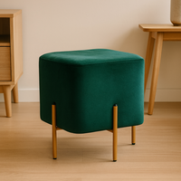 Taburet patrat, tapitat cu stofa, picioare otel, sarcina 100kg, 35x35x40 cm, verde